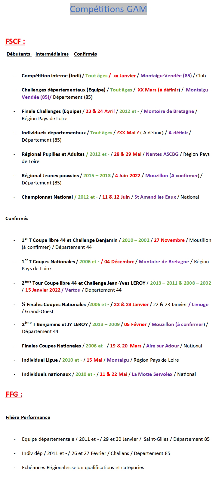 Compétitions GAM 2021 2022 1