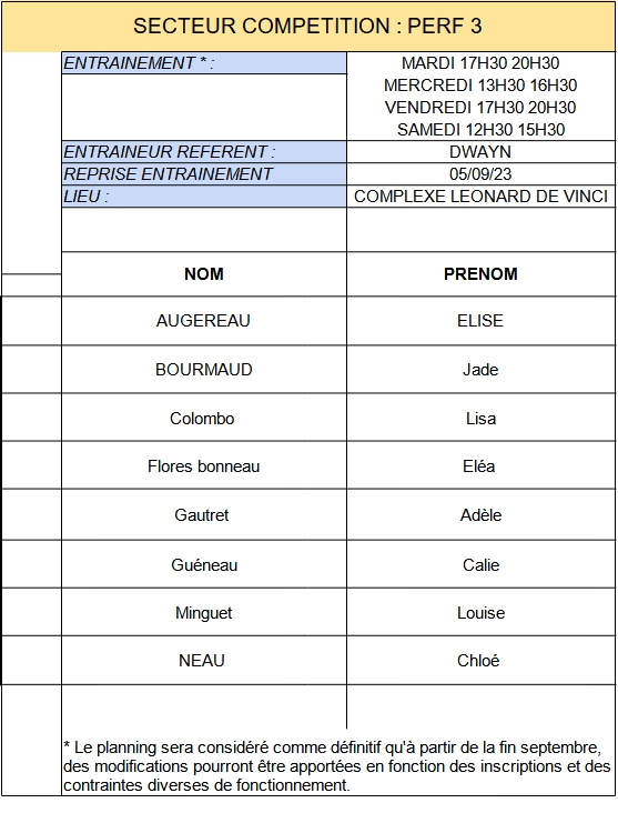 PERF 3 GROUPES DENTRAINEMENT